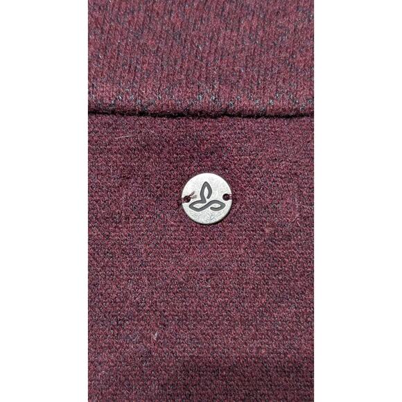 prAna Women’s Wool Blend Snap Neck Pullover Sweater L Burgundy Raglan Panels - Picture 7 of 11